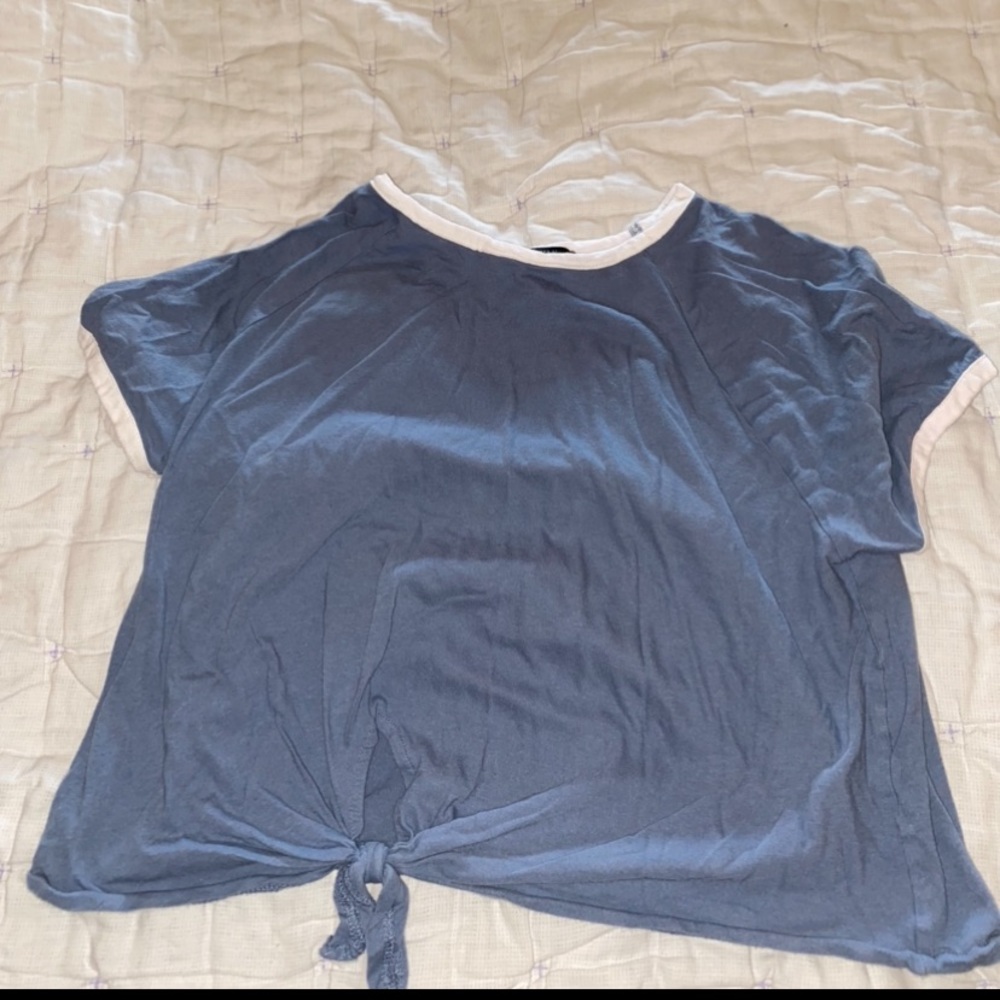 womens blue and white front tie shirt